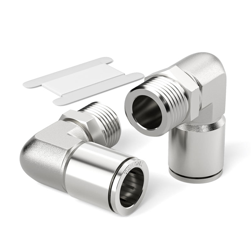 TAILONZ PNEUMATIC 304 Stainless Steel Male Elbow - 3/8 Inch Tube OD x 3/8 Inch NPT Thread 90 Push to Connect Tube Fitting PL-3/8-N3 (Pack of 2) 3/8''OD 3/8''NPT