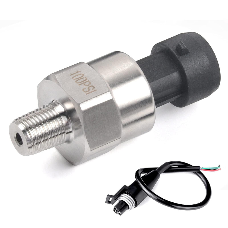 OTUAYAUTO 100 Psi Pressure Transducer Sender Sensor - 1/8" -27 NPT 27 NPT Thread Stainless for Oil Fuel Air Water Pressure with Harness 100 Psi Pressure Sender