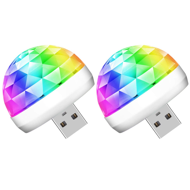 USB Mini Disco Ball Party Lights, Sound Activated DJ Stage Strobe Lights, Portable Led Car Atmosphere Lights for Xmas Stocking Stuffers, Parties, Karaoke, Bar (2 Packs) 2 Packs