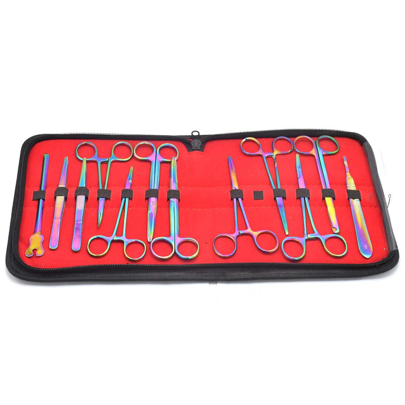 New Rainbow Multi Color Set Of 13 Pieces Basic Forceps Scissors Needle Holder Kit Stainless Steel Instruments DS-1548