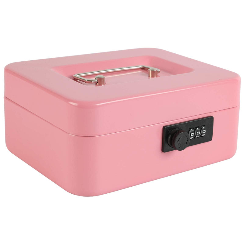 xydled Steel Cash Box Safe with Combination Lock,Money Safe Box with Removable Coin Tray,Medium,7.87"x 6.30"x 3.54",Pink Pink Medium