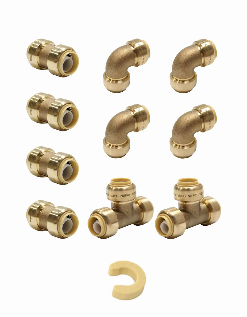 10PC EFIELD 1/2"Push Fit Fitting Bundles to Connect Pex, Copper, CPVC Combo of 10