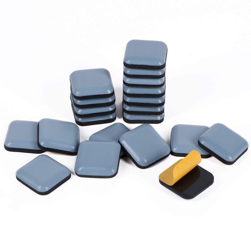 Teflon Furniture Sliders, 20pcs 1inch Square Stick Furniture Glides for Carpet Tile Hardwood (Grayish Blue) Grayish Blue