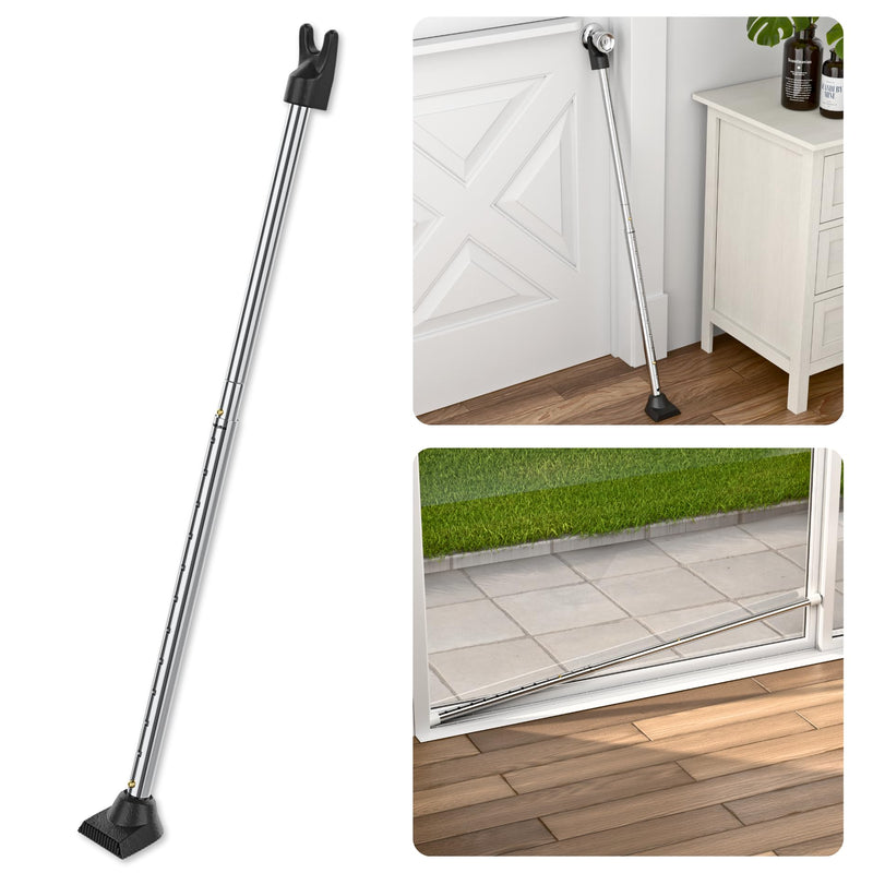 Door Stoppers Security Bar, SECURITYMAN 3 in 1 Adjustable Door Security Bar & Sliding Door Security Bar - Heavy Duty Door Lock Stick Jammer for Apartment, Dorm, Front Door Inside Safety Must Haves 1 Pack Chrome