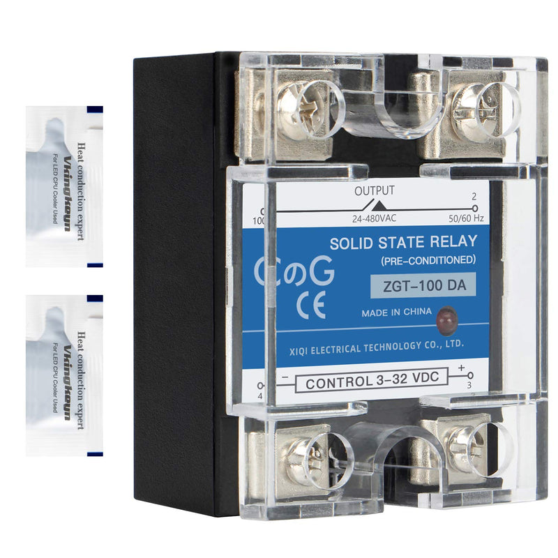 CG Solid State Relay SSR-100DA DC to AC Input 3-32VDC to Output 24-480VAC 100A Single Phase Plastic Cover… DC to AC 100A