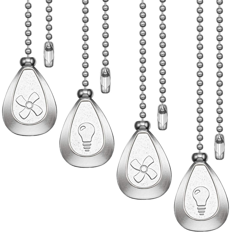 4 Pieces Ceiling Fan Pull Chain Extender Ornament 12 Inch Ceiling Pull Chain Extension Classic Drop Shaped Pendant Beaded Ball Cord for Fan Light lamp Decorative with Connector(Silver) Silver