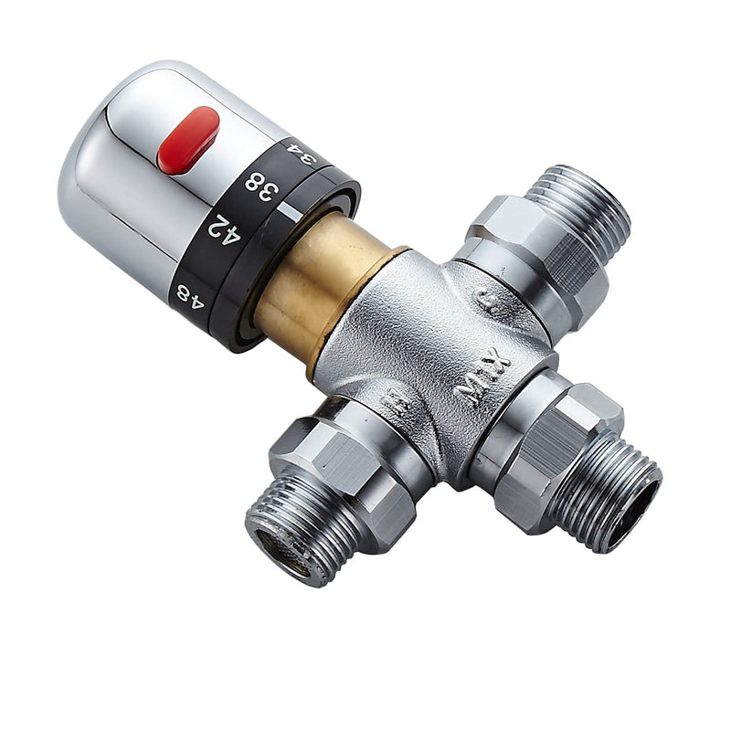 3 Way Thermostatic Water Mixing Valve DN15 Temperature Constant Control Hot and Cold G1/2 NPS Male Connections Anti Scald Temp Mixer Valves for Bathroom Under Sink Faucets Shower Bath Bidet (Chrome) Thermostatic valve