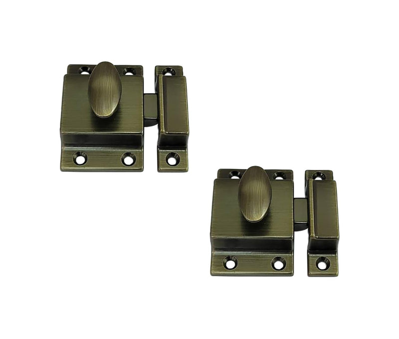 QCAA Traditional Large Oval Turn Cabinet Latch, Solid Brass, 2", for Cupboard & Other Furniture, Brushed Antique Brass, 2 Pack, Made in Taiwan Brushed Anqitue Brass