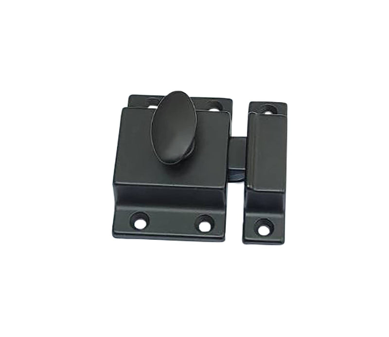QCAA Traditional Large Oval Turn Cabinet Latch, Solid Brass, 2", for Cupboard & Other Furniture, Matte Black, 1 Pack, Made in Taiwan
