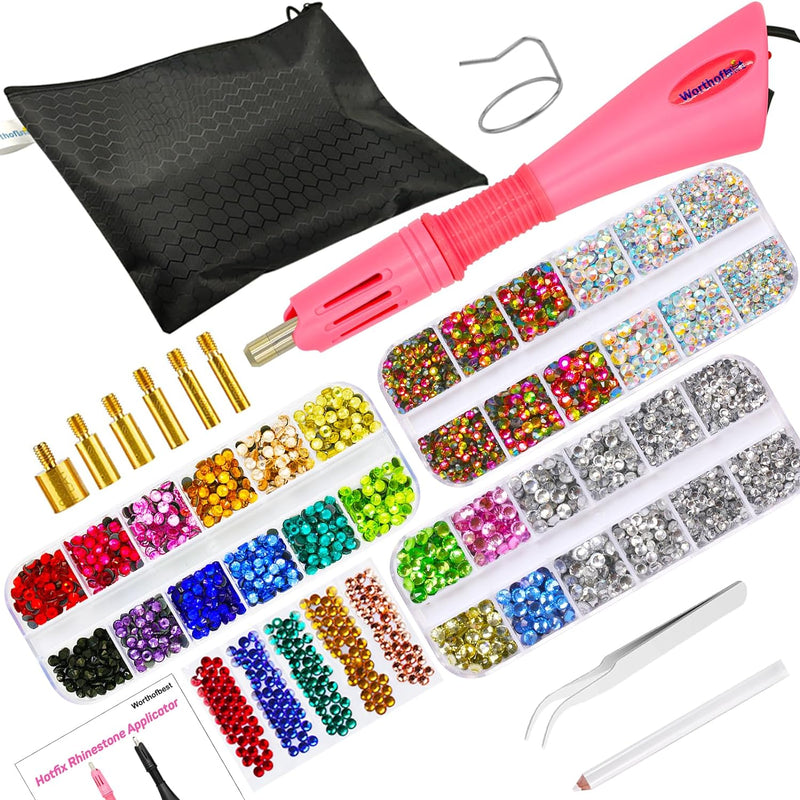 Hotfix Applicator, Quick Crystals Pro, Bedazzler Kit with Rhinestones, DIY Wand Setter Tool Kit with 7 Different Tip Sizes, Tweezers, Cleaning Brush, User Manual, and 4400 Rhinestones. - NewNest Australia