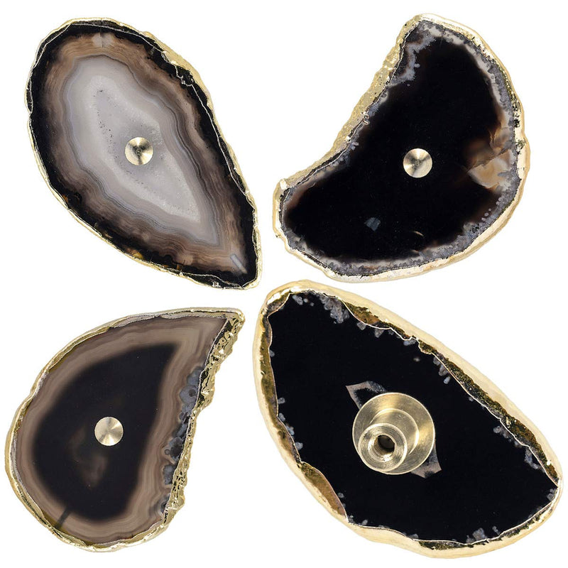 Rockcloud Black Agate Slice Knobs for Drawer Cabinet, Pulls Handle for Dresser Cupboard Dyed Slice with Gold Plated Edge Knobs for Home Furniture Decorative, Pack of 4