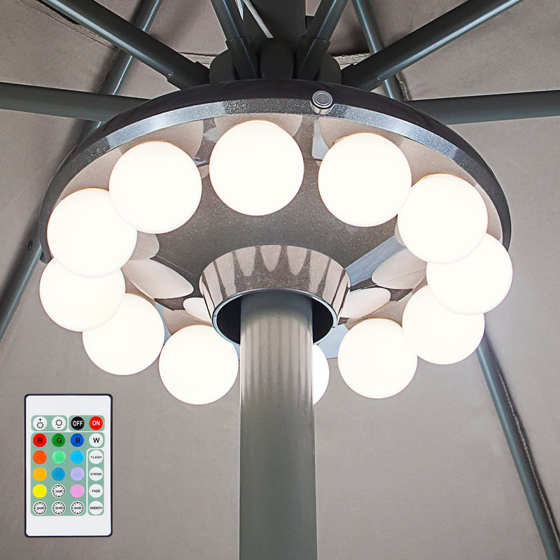 Patio Umbrella Light, 3xD Battery Operated Umbrella Pole Light with Remote 80Ft Through Wall, 12 Bulb 60 LEDs, 4 Modes, 12 Color Changing Outdoor Camping Light with Hanging Ring for Umbrella