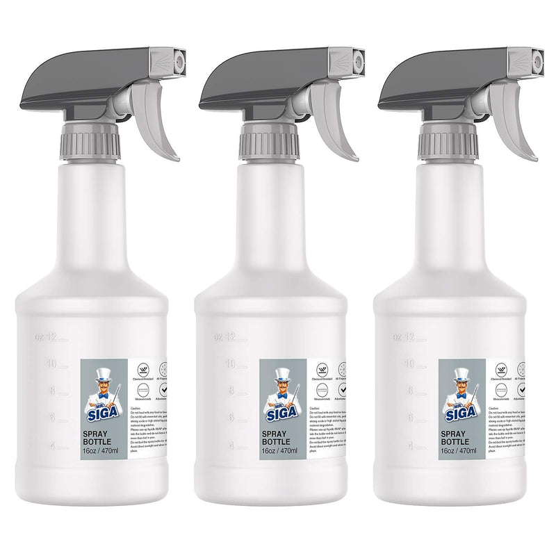 MR.SIGA 16 oz Empty Plastic Spray Bottles for Cleaning Solutions, Heavy Duty Household Reusable Spray Bottles with Measurements and Adjustable Leak Proof Nozzle, 3 Pack 470ml, 3 Pack