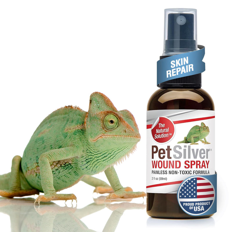 PetSilver Reptile Wound Spray with Chelated Silver - Relief of Skin Issues, Burns, Sores, and Scale Rot - Treatment for Snakes & Lizards - Reptile Wound Care - Non-toxic & Safe - Made in USA - 2 fl oz 2 oz - PawsPlanet Australia