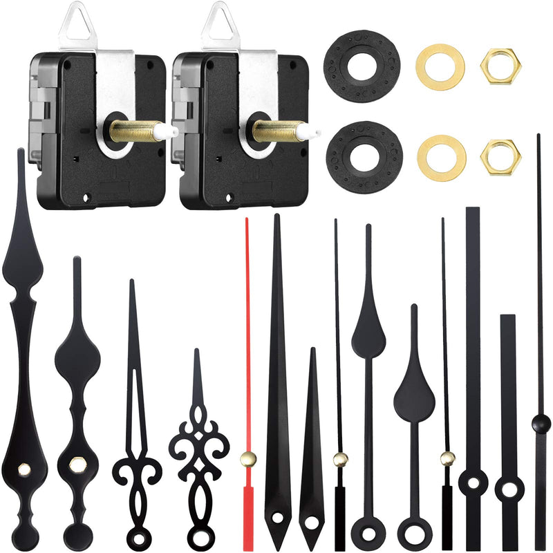 2 Pieces High Torque Long Shaft Clock Movement Mechanism with 5 Different Pairs of Hands Clock Repair Parts Replacement (28 mm/ 1.1 Inches) - NewNest Australia