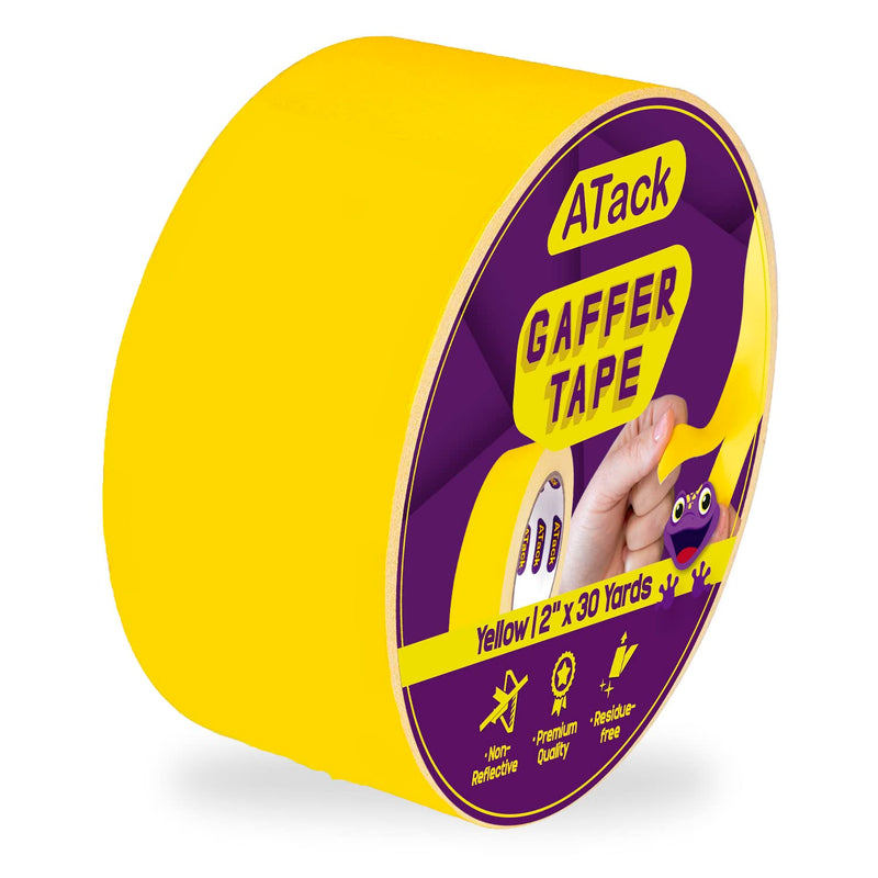 ATack Gaffer Tape, 2-Inch x 30-Yards, Yellow Premium Grade and Easy Tear Matte Yellow Gaff Main Stage Tape for Photographers, Interior Designers and Professionals