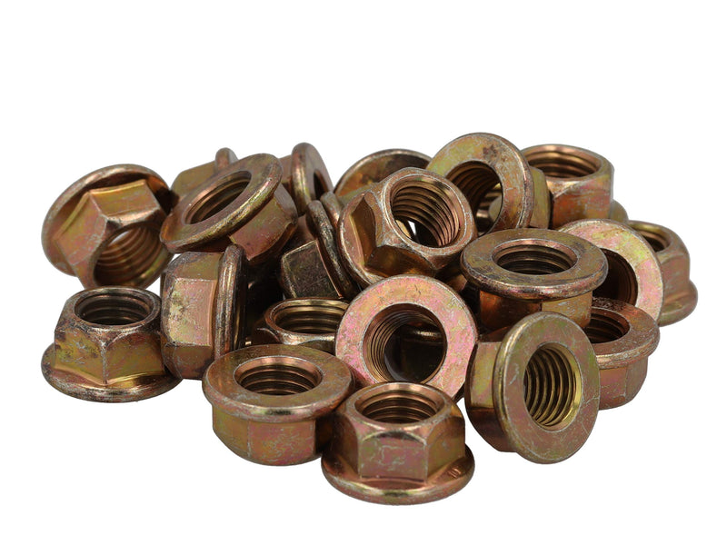 (300pcs) BelMetric M10x1.25 Metric Reduced 14mm Wrench Top Locking Yellow Zinc Plated Steel Flange Nut NTLH10X1.25YLW M10X1.25(300pcs)