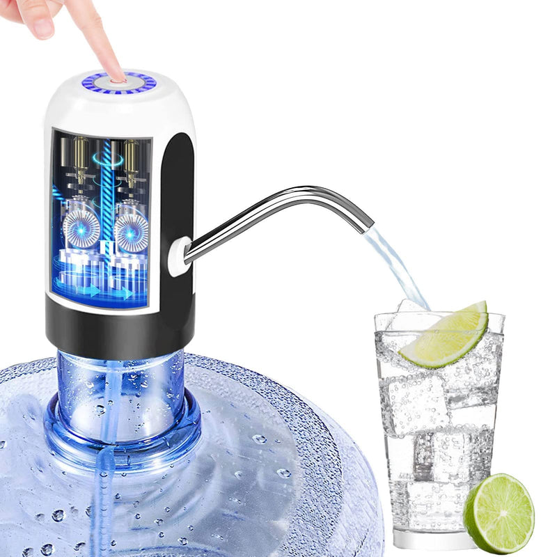 Water Bottle Pump 5 Gallon Electric Drinking Water Pump Portable Water Dispenser USB Charging Water Bottle Pump Water Bottle for Universal 2-5 Gallon Bottle White