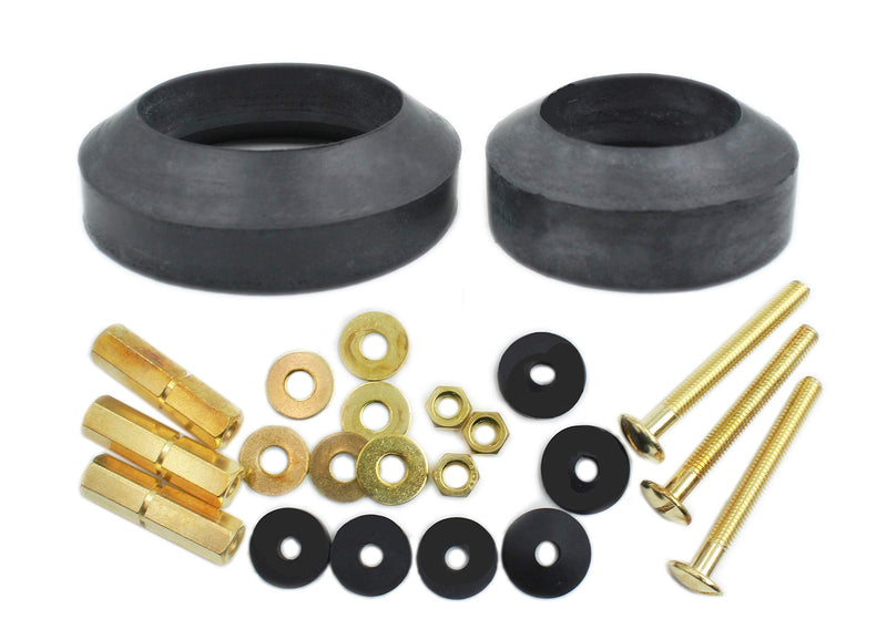 Universal Toilet Tank to Bowl Repair Kit Including 2 Sponge Gaskets and 3 Set Brass Hardware Kits Fits 2 Inches 3 Inches Flush Valve Opening