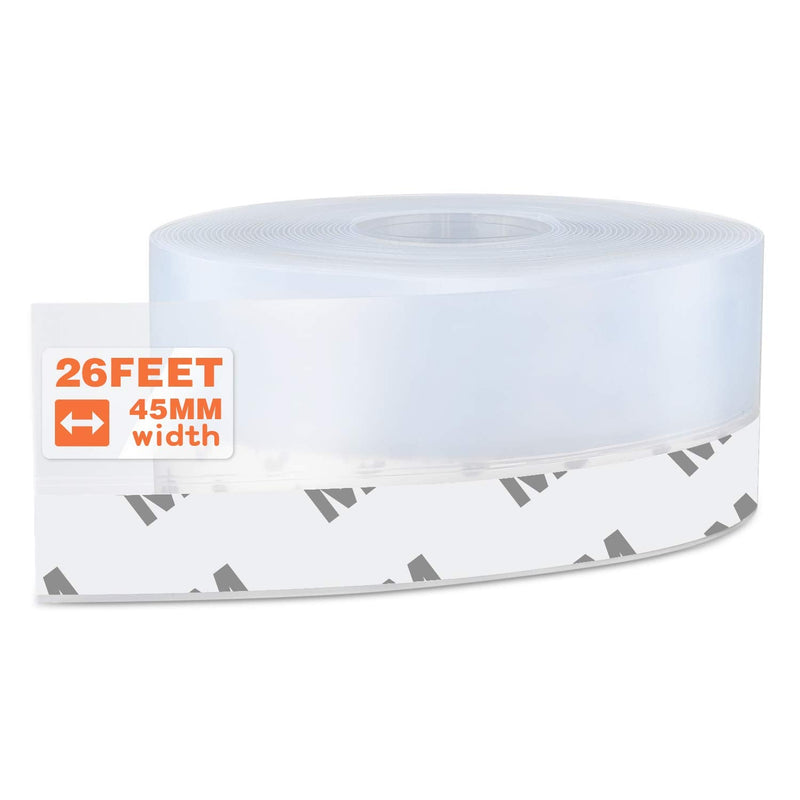 26 Feet Silicone Seal Strip,Door Weather Stripping, Sealing Tape for Door Draft Stopper Adhesive Tape for Doors Windows and Shower Glass Gaps (Transparent, 45MM) TRANSPARENT