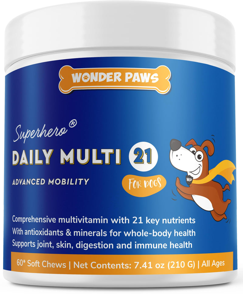 Premium Multivitamin for Dogs Daily Multi for Immune, Mood, Joint, Skin, Heart & Digestive Health - 21 in 1 Dog Multivitamins for Optimal Health Essential - 60 Multivitamin Dog Chews - PawsPlanet Australia