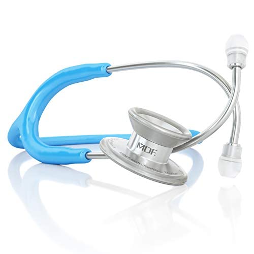 MDF Instruments MD One Epoch Lightweight Titanium Stethoscope, Adult, Bright Blue Tube, Silver Chestpiece-Headset, MDF777T14