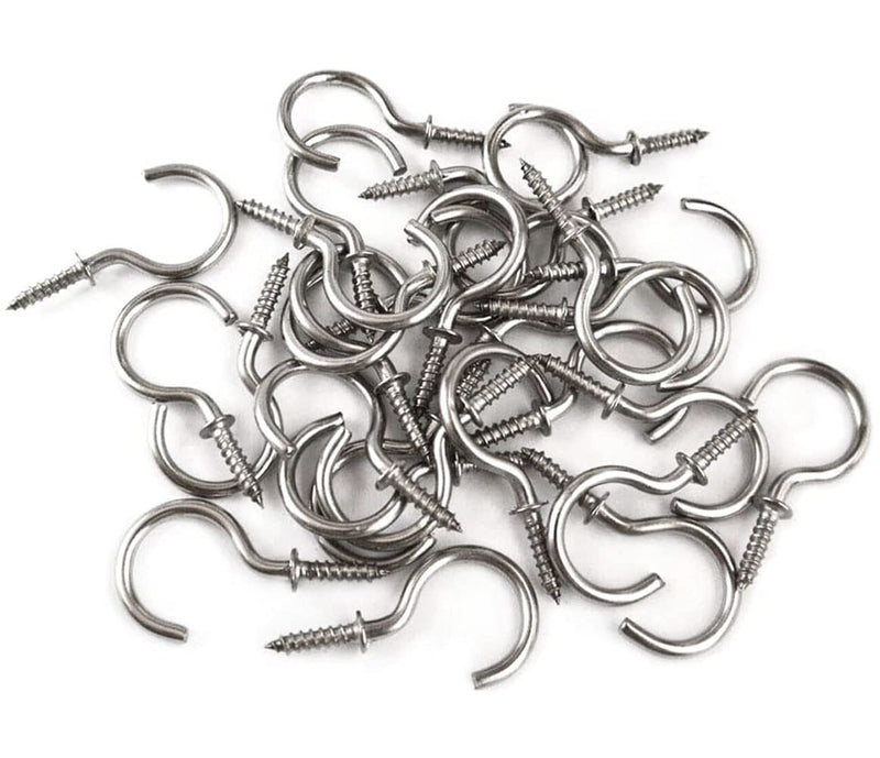 60 Pcs (304) Stainless Steel Screw Ceiling Hooks 1 Inch Cup Hook Screw-in Light Hooks 60 Pack