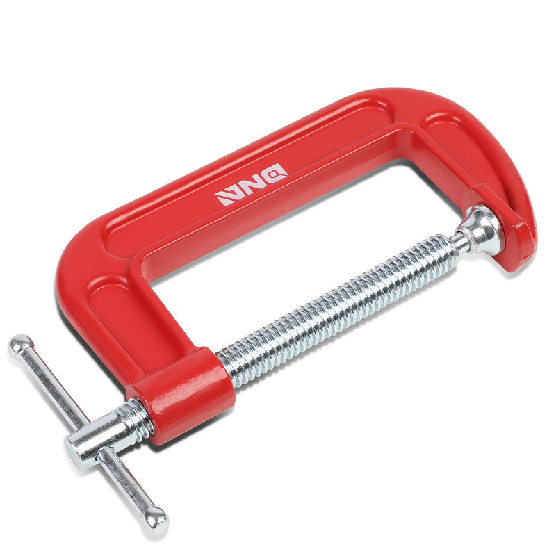 DNA Motoring TOOLS-00125 C-Clamp - 4 Inch Cast Iron Repair Tool w/Machined Steel Screw, Red Painted