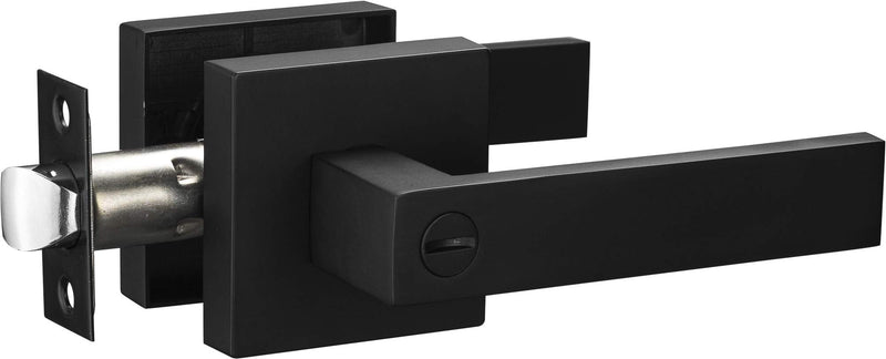 Berlin Modisch Contemporary Square Privacy Lever Door Handle Easy to Open Locking Lever Set [for Bedroom or Bathroom] Reversible for Right & Left Sided Doors Heavy Duty - Iron Black Finish Privacy [Lock with no key required]
