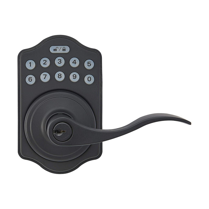 Amazon Basics Electronic Keypad, Keyless Entry Door Lock Deadbolt with Handle Set, Key Pad Front Door with Knob, Door Locks for Front Door, Door Handle, Matte Black, 1-Pack
