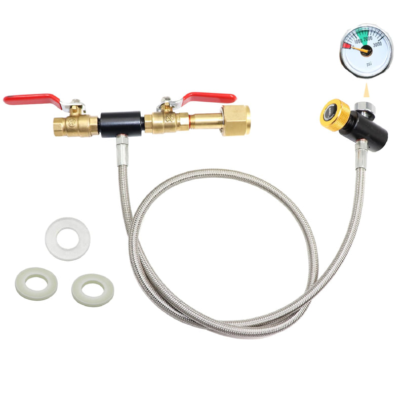CGA320 CO2 Cylinder Refill Adapter Hose, CO2 Refill Station Connector Kit for Filling Blue Soda-maker Tank(CGA320 to TR21-4, Dual Valve with Gauge) (24 Inch) 24 Inch
