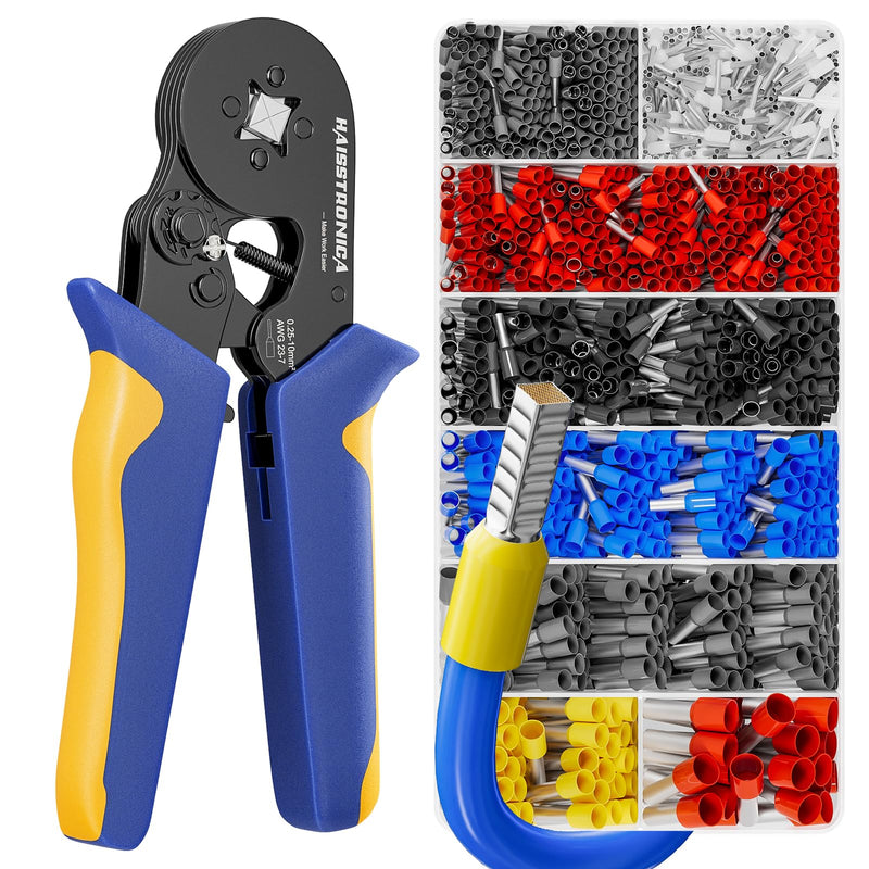 haisstronica Ferrule Crimping Tool Kit Black Wire Ferrules Crimper with 1200PCS Ferrule AWG 23-7 Wire End Ferrule Terminals BLACK AWG 23-7