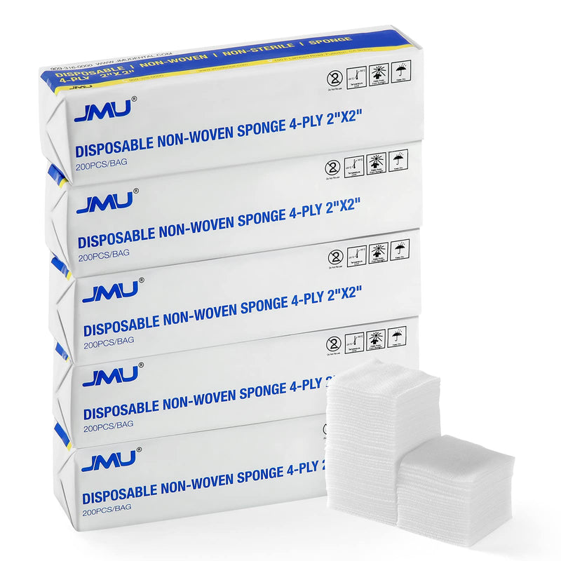 1000 Gauze Pads 2x2,JMU Sponge Non Woven 4-Ply Non-Sterile Dental Pads All Purpose Gauze 2"x2" 1000
