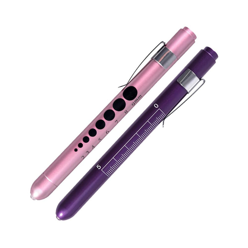 Aokin Pen Light with Pupil Gauge, Reusable LED Penlight Medical for Doctor Nurse Diagnostic etc, White Light, Rose Gold and Purple