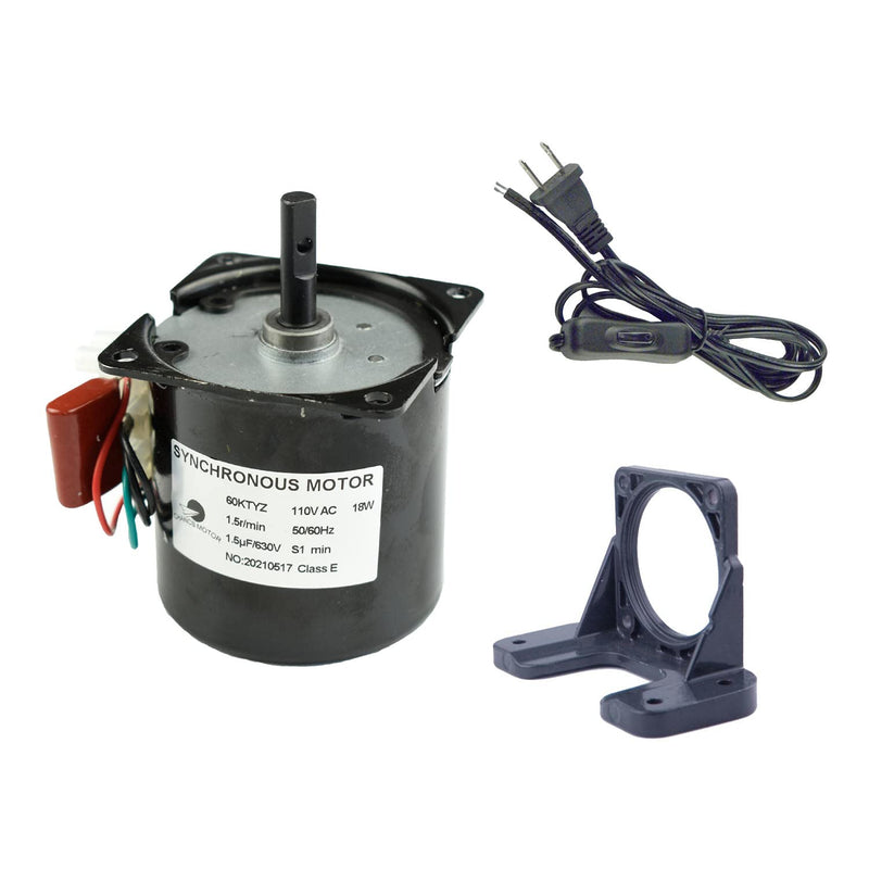 Permanent Magnet Synchronous Gear Motor 60KTYZ 110V 1.5RPM Torque 90Kgf.cm CW/CCW with Fixed Bracket and Switch Plug Extension 1.5r/min+ Bracket+Power cable