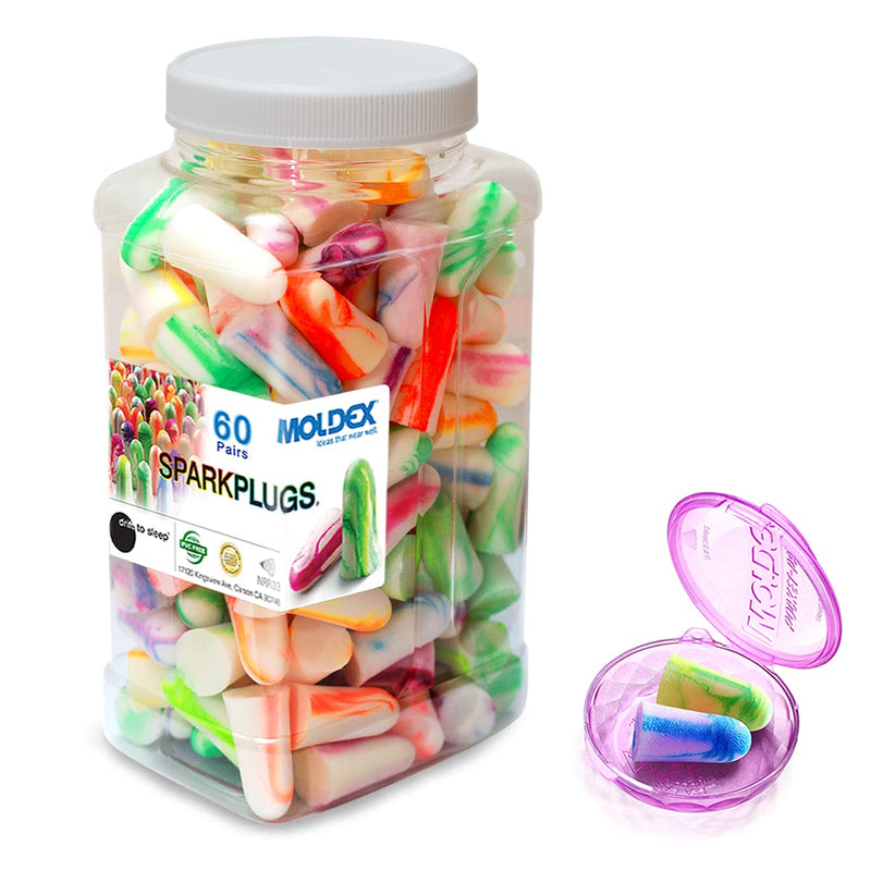 MOLDEX Sparkplugs Soft Foam Earplugs 60 Pairs Ear Plugs for Sleeping, Snoring, Work, Travel, Shooting - 33dB Highest NRR Made in USA (Bottle Pack) 120 Count (Pack of 1)