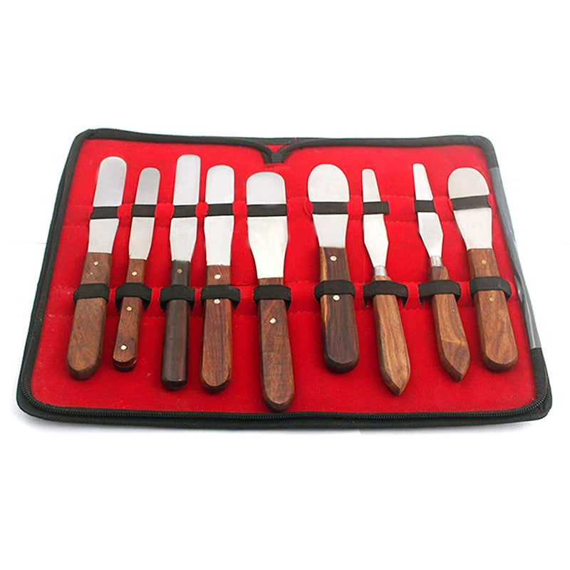 New Premium Grade Stainless Steel Set Of 9 Pieces Dental Mixing Spatula Plastic Alignate Mixing-Wooden Handle for Educational Use