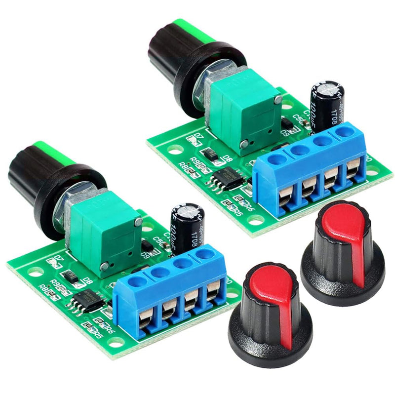 2pcs PWM Low Voltage Motor Speed Controller DC 1.8V 3V 5V 6V 12V 2A 1803BK 1803B Adjustable Driver Switch with Speed Control Knob 12V-5pin