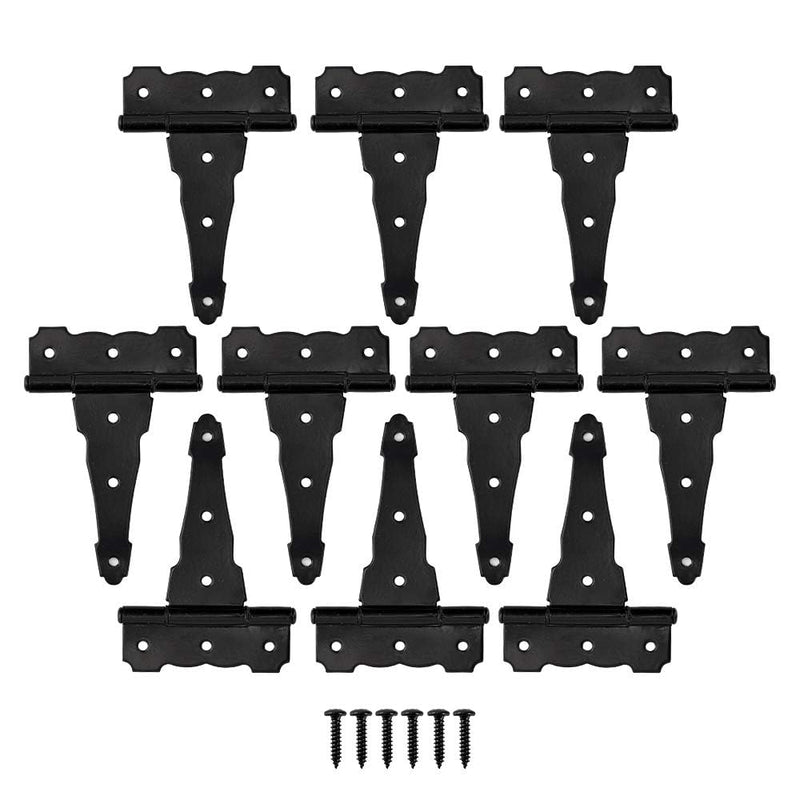 HOME MASTER HARDWARE 4 in Decorative T Strap Hinge Shed Storage Gate Strap Hinge Barns Door Tee Hinges with Screws Black 10 Pack 4" - 10pack