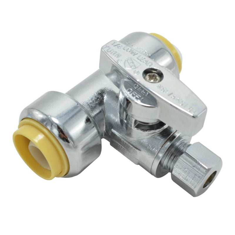 Service Tee Stop Valve, 1/2 Inch x 1/2 Inch x 1/4 Inch, 1/4 Turn, Compression Service Stop Fitting, Water Valve Shut Off, Push-to-Connect, PEX, Copper, CPVC, PE-RT