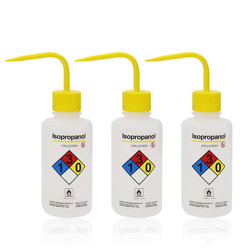 Isopropanol Narrow Mouth Wash Bottles, 3pcs of Vol.500ml, LDPE Material, WBI500-003 Isopropanol Lable, 3pcs of 500ml