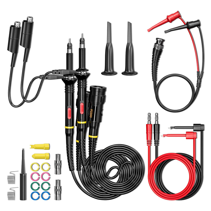 Goupchn Oscilloscope Probes Kit 200Mhz with Accessories Test Leads Kit BNC to Test Hook Cable 4mm Banana Plug to Test Hook Clip Leads X1/10 200MHz with Test Leads