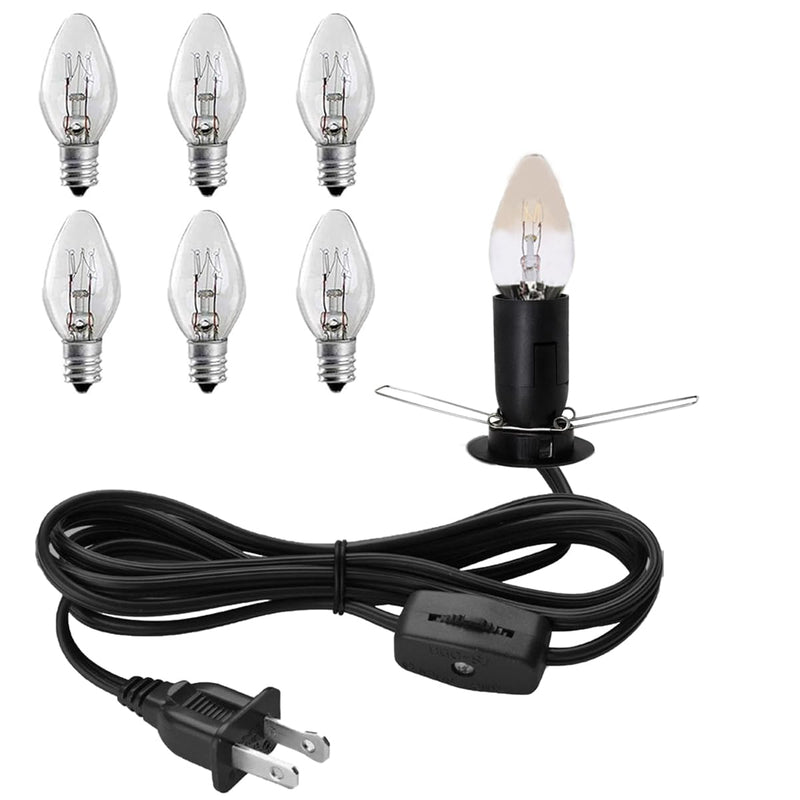 Himalayan Salt Lamp Cord with Gear Switch，Original Replacement Cord with Base Assembly with E12 Socket，Christmas Light Bulb,Himalayan Salt Lampsand with 6 Free Bulbs for Salt Lamp (1P) 1P