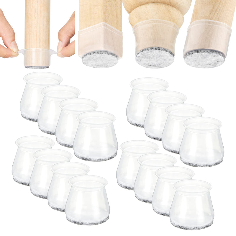 Aneaseit Chair Leg Floor Protectors - 16 pcs Clear - Felt Bottom Silicone Pads for Hardwood Floors & Furniture Feet - Rubber Caps for Chairs - Medium Clear-16p