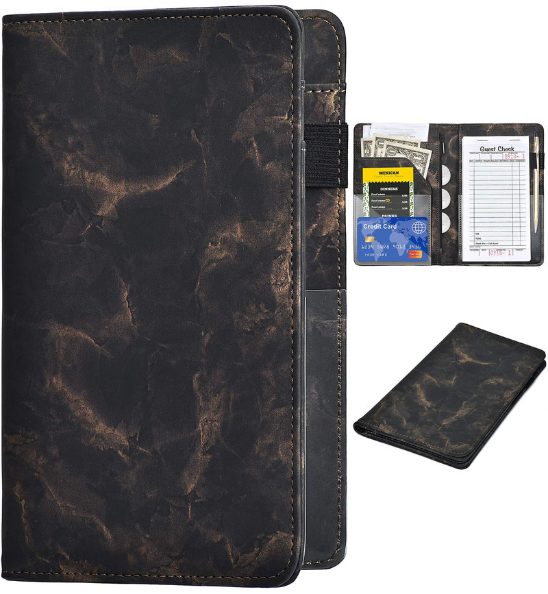 Server Books for Waitress - Marble Texture Leather Waiter Book Server Wallet with Zipper Pocket, Cute Waitress Book&Waitstaff Organizer with Money Pocket Fit Server Apron #1 Marble Texture Black Gold