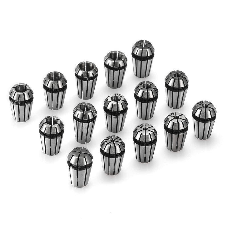 ER11 Spring Collet Set 1-7 mm 1/8 Inch 1/4 Inch for CNC Clamping Device Engraving Machine Milling Lathe Tool Pack of 15 1/4" 15pcs