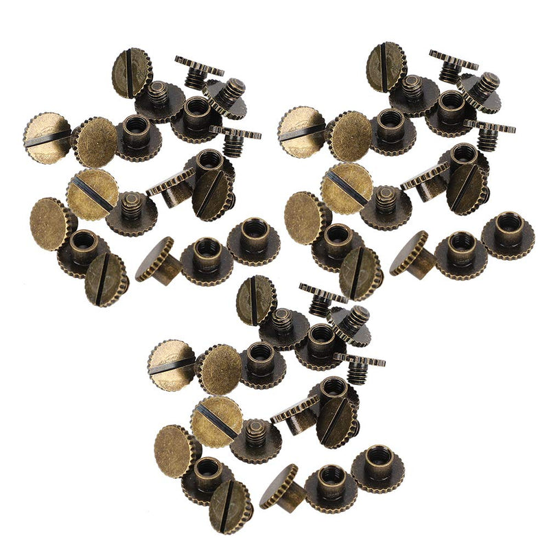 30 Set Book Rivets Metal Leather Rivets Knurling Flat Brass Screw Post Chicago Screws Binding Button Tack 9.5x4mm Nail + 4mm Screw(Bronze)