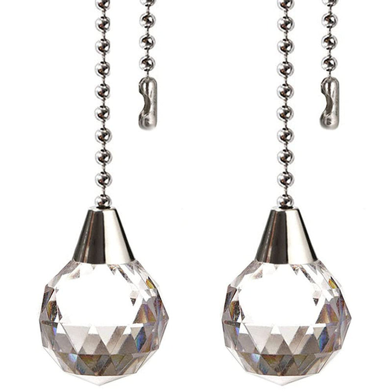 Ceiling Fan Pull Chain Decorative Extension 12 Inches Clear Prism Ball Fan Pulls Set for Ceiling Light Lamp Fan Chain Extender,2 Pcs (Nickel) Silver
