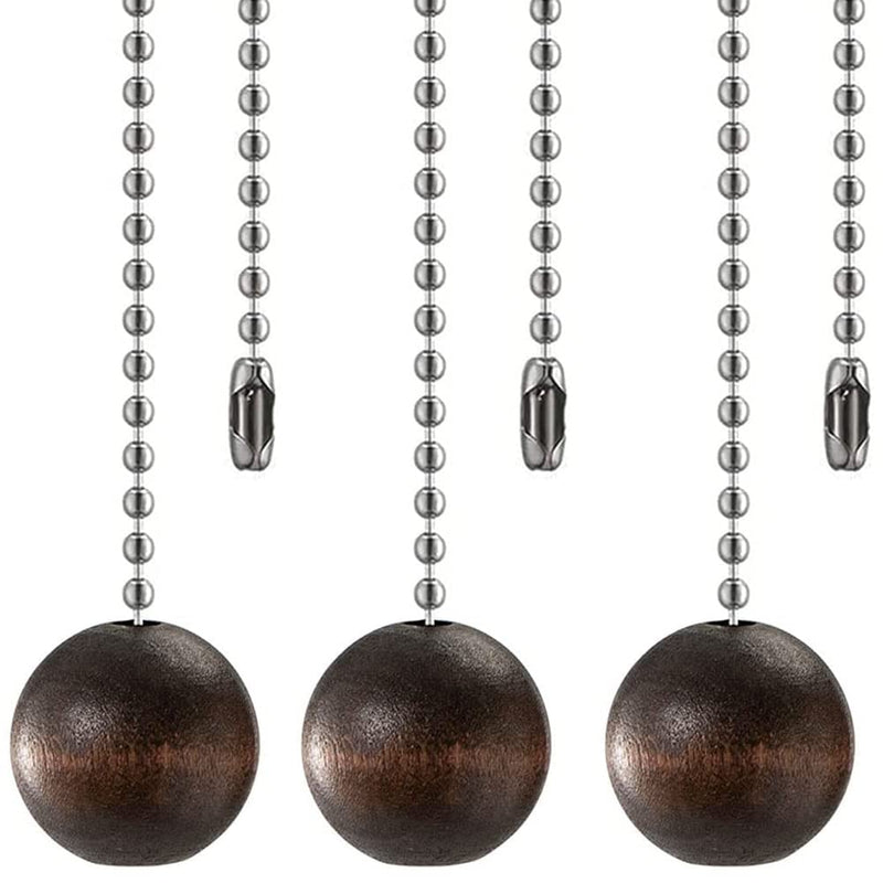 Ceiling Fan Pull Chain Decorative Walnut Wooden Ball Pull Chain Extension Pull Chains 39 Inches Fan Pulls Set For Ceiling Light Lamp Fan Chain 3 Pcs (Nickel) Brown