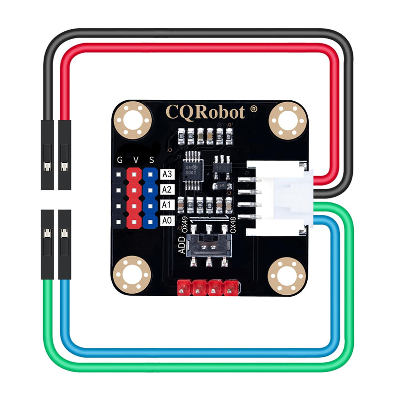 ADS1115 16-Bit ADC Conversion Module Compatible with Raspberry Pi and Arduino Boards. Achieve Analog and Digital Signal Acquisition or Conversion, 3.3V to 5V, I2C Address Selection Switch.
